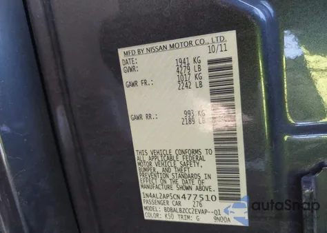 2012 Nissan Altima 2.5 S from USA, damaged, VIN 1N4AL2AP5CN477510